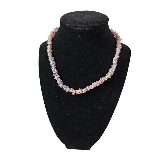 Chipped Shell Puka Style Purple and White Necklace Choker 16" Bracelet 7" Set - Picture 1 of 5